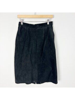 Vtg The Eagle’s Eye Black Pig Suede Leather Pencil Skirt Classic Size 8 Women's